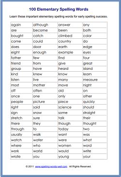 good spelling words for elementary